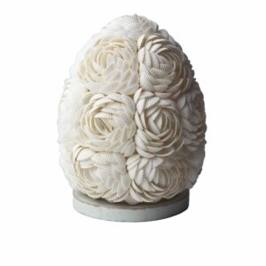 Handcrafted Boho Sea Shell Lamp with delicate oval shade made of real seashells.