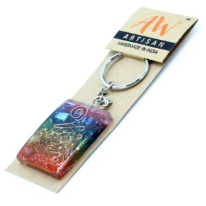 Copper and chakra orgonite power keyring for home protection.