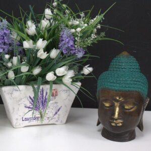 Elegant large brass Buddha head sculpture for home decor and meditation.