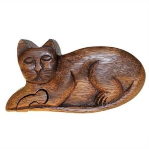 Handmade Sheesham wood Bali Magic Box featuring a cat design.