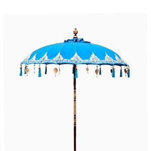 Turquoise Bali Patio Parasol showcasing intricate patterns and craftsmanship.