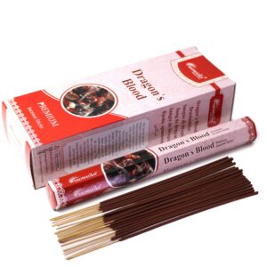 Aromatika Dragons Blood incense sticks in a serene setting.
