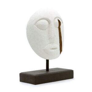 Handcrafted white Timor tribal decorative mask made from albasia wood.