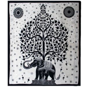Elegant double cotton bedspread featuring a mono elephant tree design.