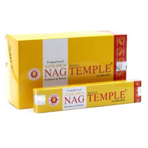 Golden Nag Temple Incense sticks for a calming aromatic experience.