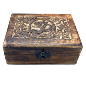 Elegant medium wooden keepsake box featuring the Om symbol.