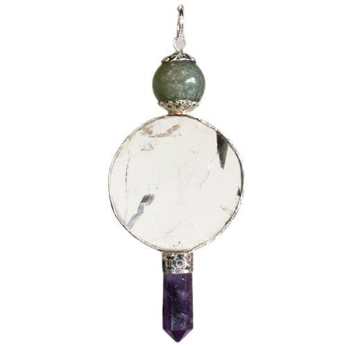 Distinctive pendulum featuring a clear crystal point and decorative silver-tone accents.