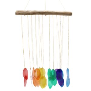 Handmade driftwood chime featuring Capiz glass, perfect for indoor or outdoor use.