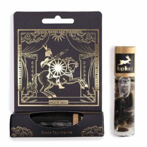 Essential oil gemstone roll-on featuring Black Tourmaline for protection and prosperity.