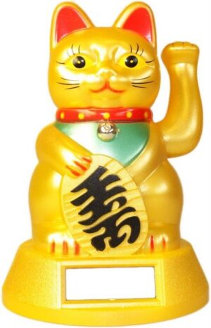 Solar Powered Money Cat waving, symbolising good fortune and prosperity.