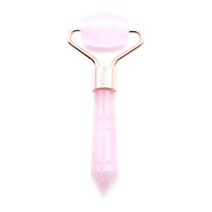 Rose quartz mini roller for gentle facial massage and skincare rituals.