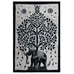 Cotton bedspread featuring a monochrome elephant tree design, perfect for home decor.