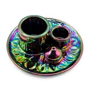 Metallic Rainbow Palo Santo stick and smudge holder with a glossy finish.
