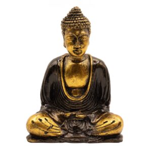 Medium black and gold Buddha statue for home decor and mindfulness.