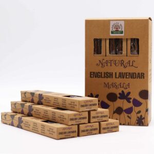 Natural Botanical Masala Incense sticks with English Lavender scent in elegant packaging.