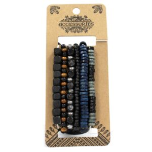 Stylish men's bracelet set featuring leather and metal charms in various designs.