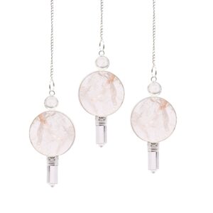 Distinctive pendulum featuring a clear crystal point and large round stone centrepiece.