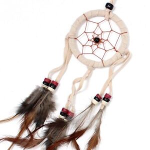 Handcrafted small round dreamcatcher in cream, coffee, and chocolate colours.