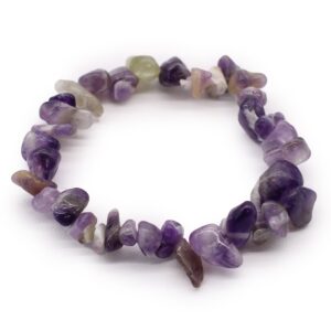 Stylish amethyst chipstone bracelet on a soft background.