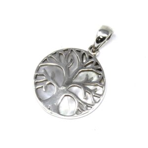 Silver Tree of Life pendant featuring a Mother of Pearl inlay.