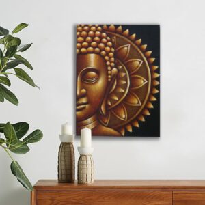 Elegant gold half Buddha mandala design on a canvas, perfect for home decor.