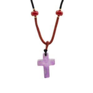 Adjustable cord necklace featuring a real amethyst gemstone cross pendant.