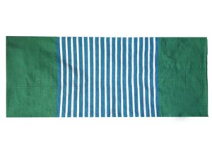 Blue and green Indian cotton rug, perfect for yoga or home decor.