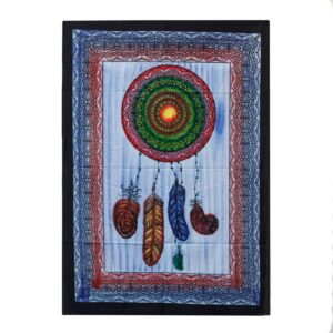 Handbrushed cotton wall art featuring a vibrant dreamcatcher design.