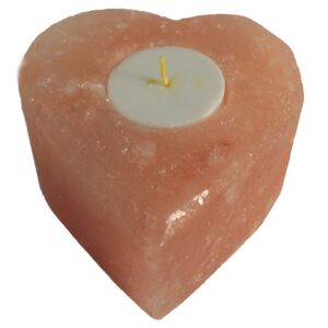 Unique Himalayan salt candle holder in heart shape, showcasing natural cracks and veins.