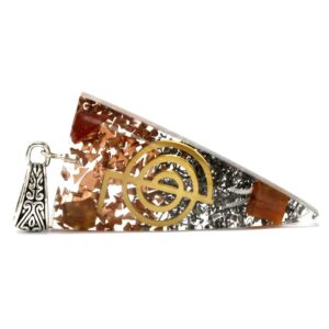 Orgonite Power Pendant featuring three metals and gemstone chips.