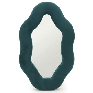 Royal Teal Oval Pebble mirror with soft velvet finish and gentle curves.