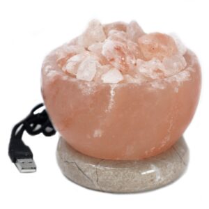 Multicolour Himalayan Salt lamp with USB connector for home decor and relaxation.