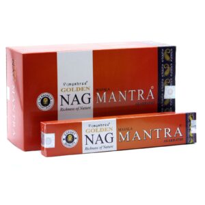 Golden Nag Mantra Incense sticks in a decorative box for mindful living.