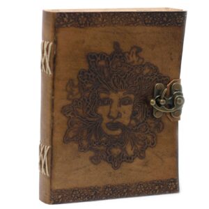 Leather Greenman notebook with unique design and eco-friendly paper.