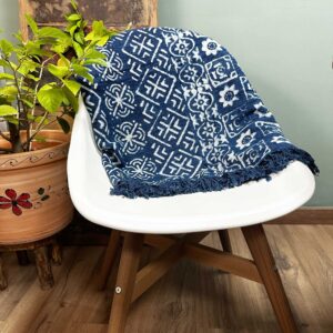 Handmade indigo throw with Desi Stripes pattern, perfect for home decor.