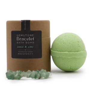 Handcrafted Green Aventurine Gem Bracelet Bath Bomb in vibrant colours.